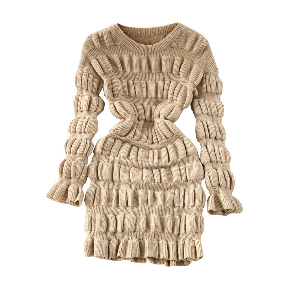 Pleated Buttocks Bottomed Sweater Dress - Siennasass