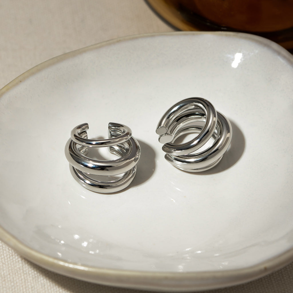 Stainless Steel Layered Cuff Earrings - Siennasass