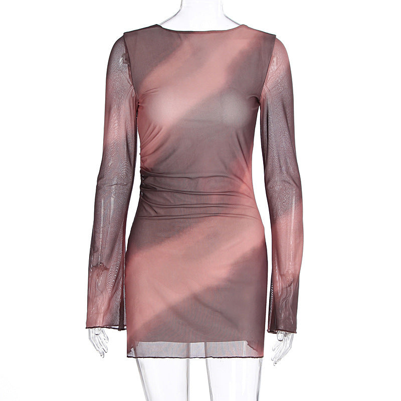 Modisches, doppellagiges, bedrucktes Kleid mit Taillenregulierung für Damen