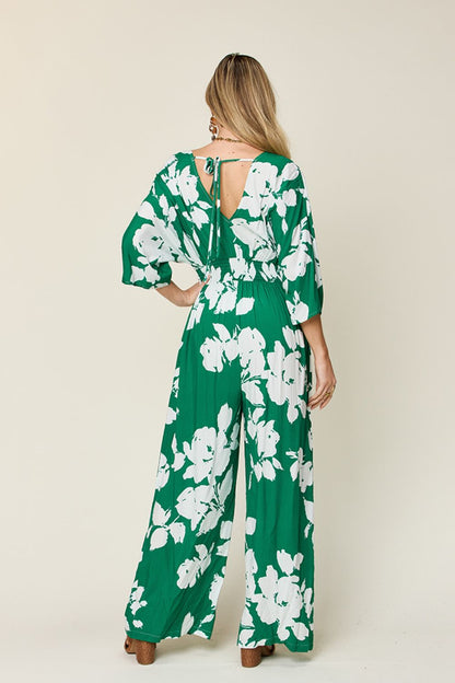 Double Take Full Size Printed Tie Back Wide Leg Jumpsuit - Siennasass