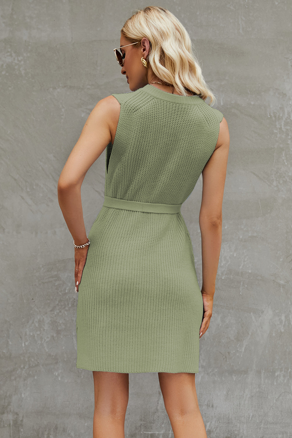 Tied Round Neck Sleeveless Sweater Dress - Siennasass
