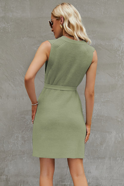 Tied Round Neck Sleeveless Sweater Dress - Siennasass
