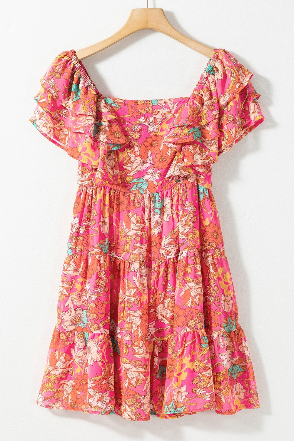 Ruffled Printed Square Neck Dress - Siennasass