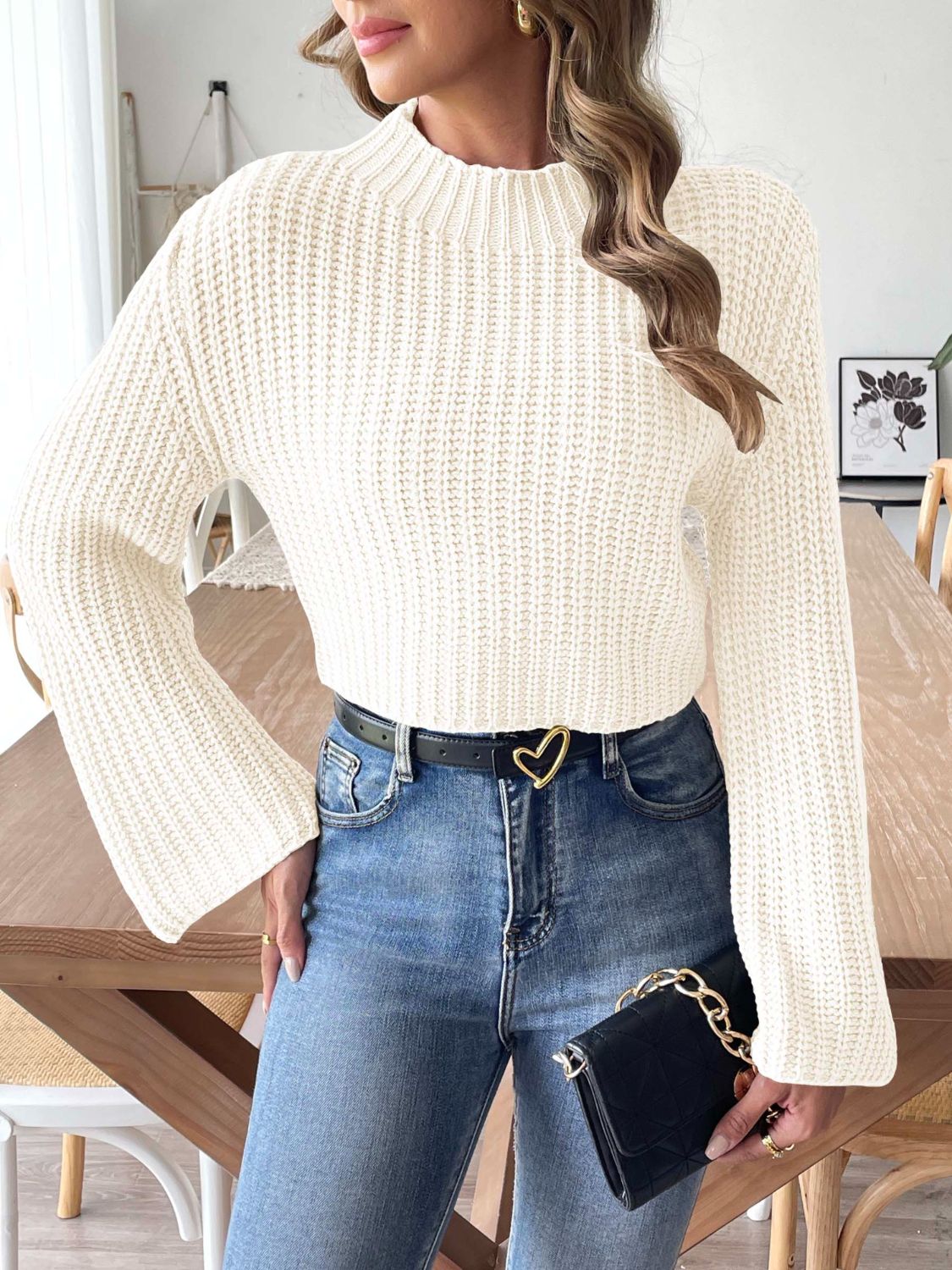 Mock Neck Long Sleeve Sweater - Siennasass