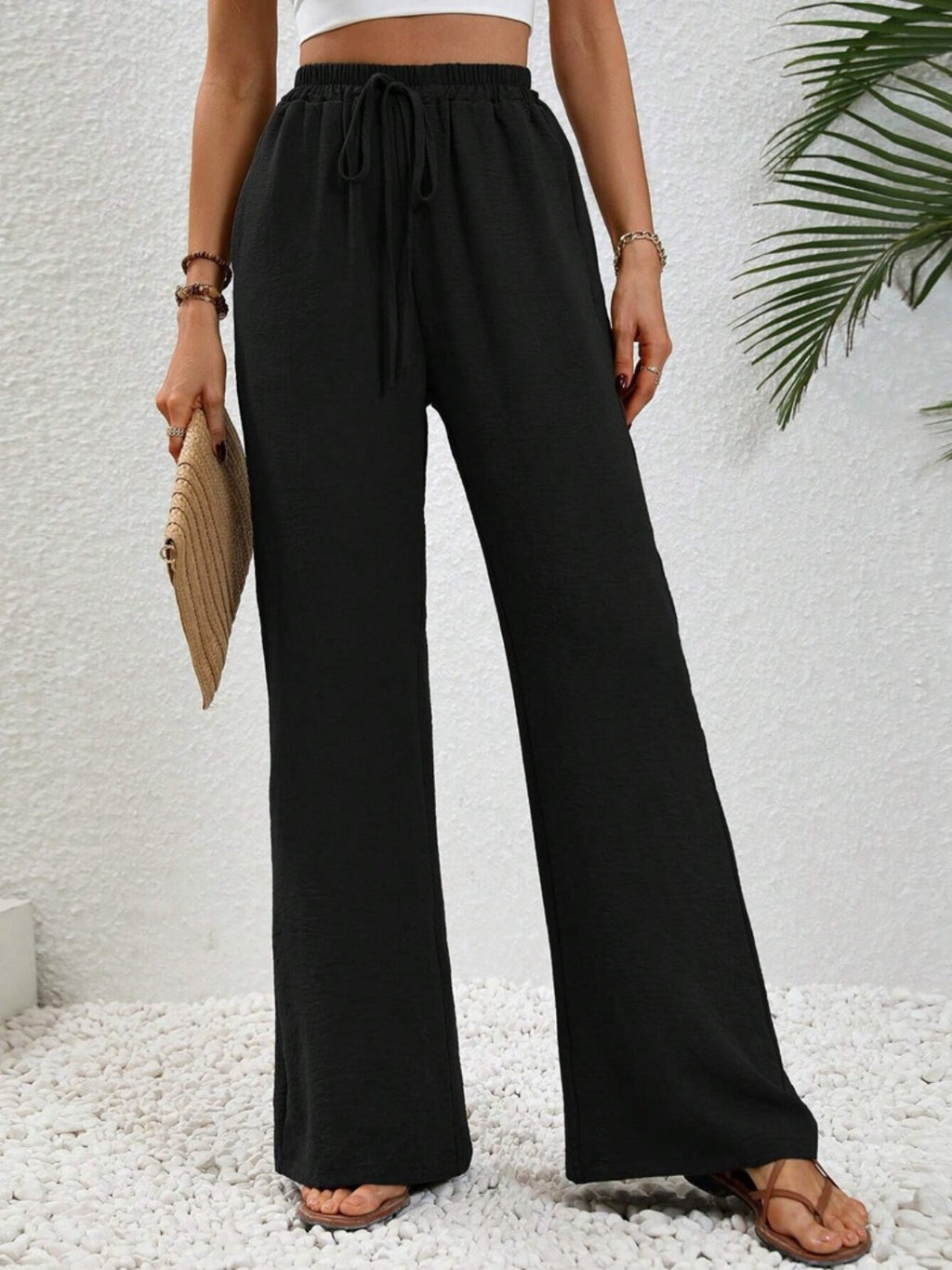 Wide Leg Drawstring Pants - Siennasass