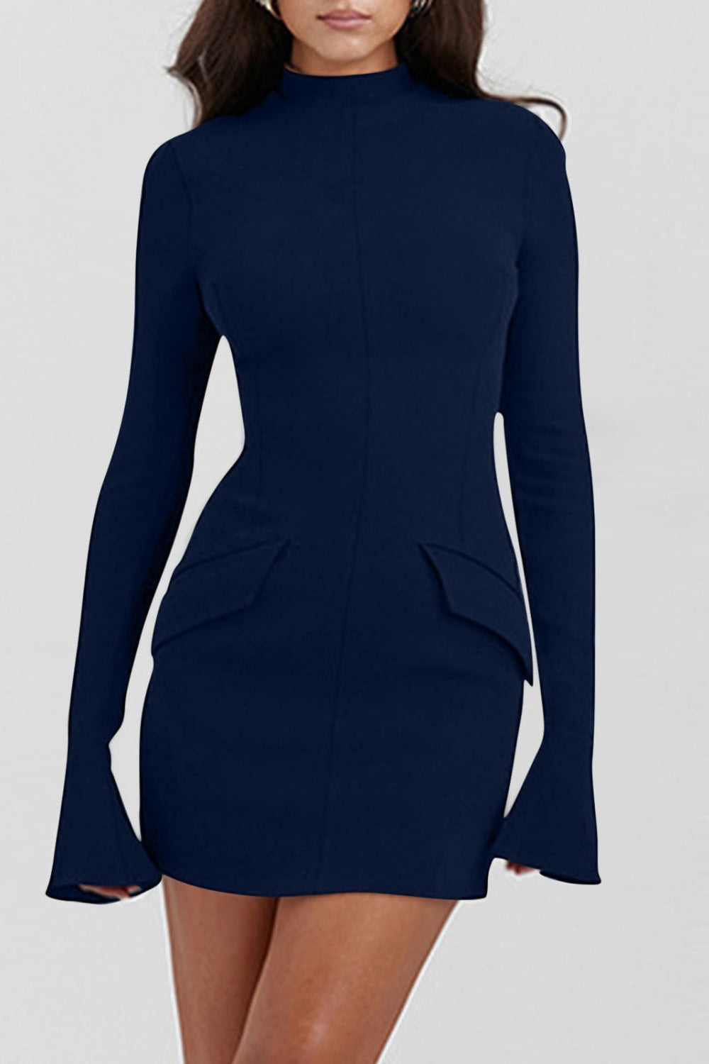 Mock Neck Long Sleeve Mini Dress - Siennasass