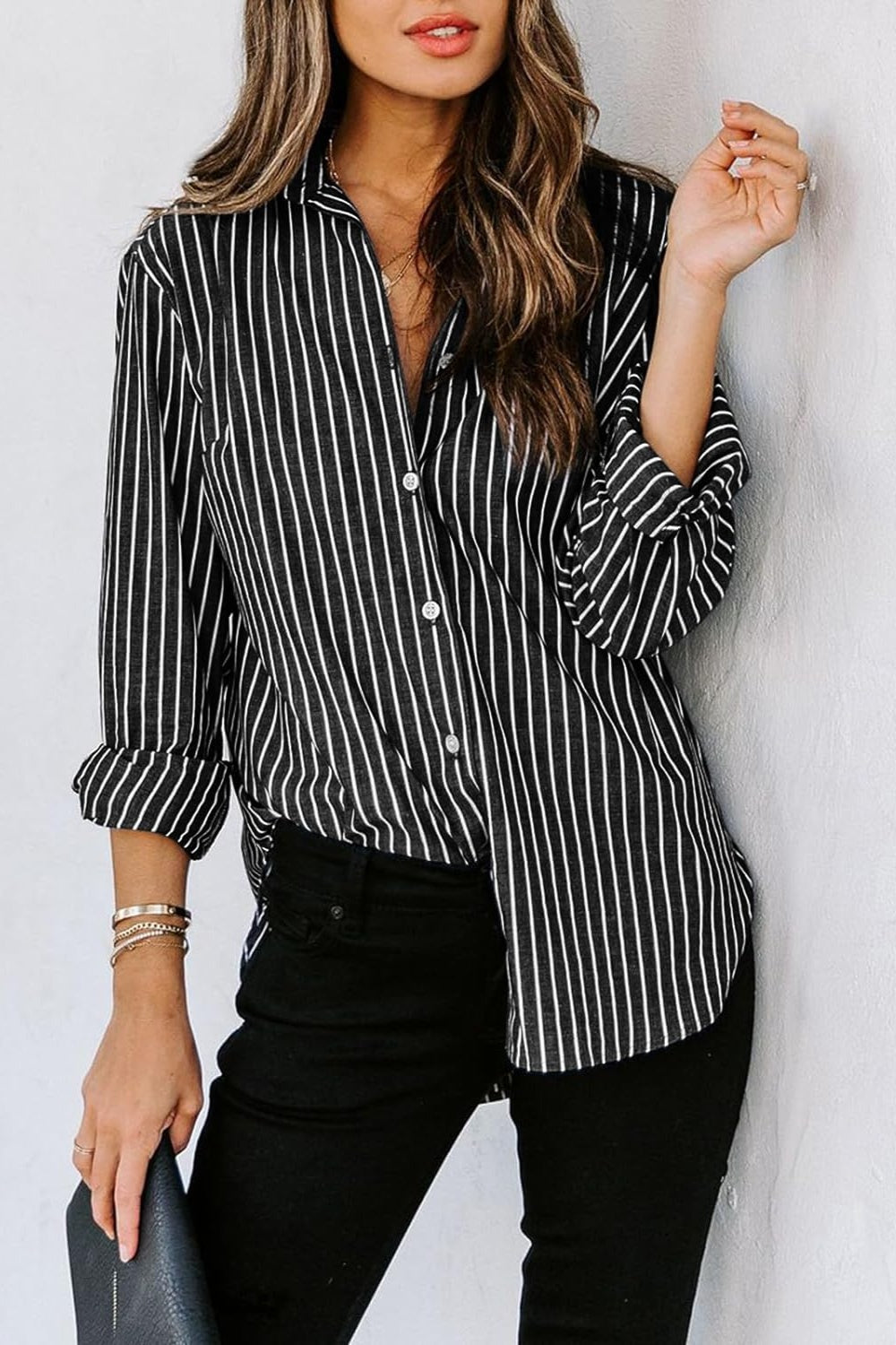Striped Button Up Long Sleeve Shirt - Siennasass