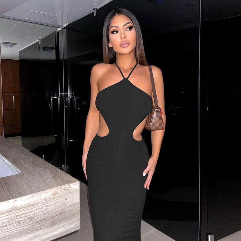 Temperament Straps Hanging Neck Package Hip Slimming Dress