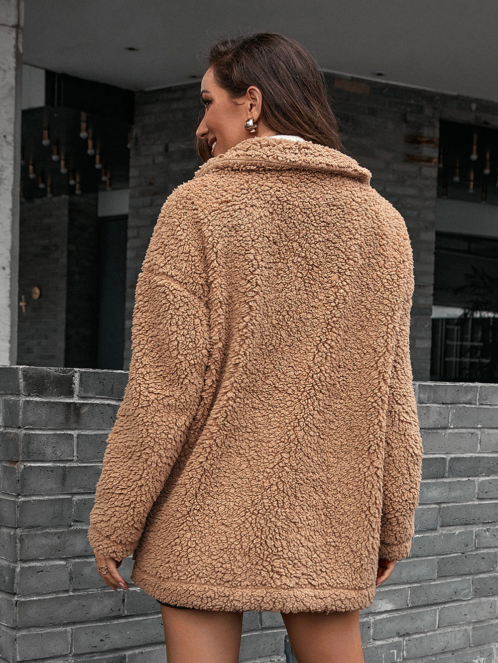 Zip-Up Collared Teddy Jacket - Siennasass