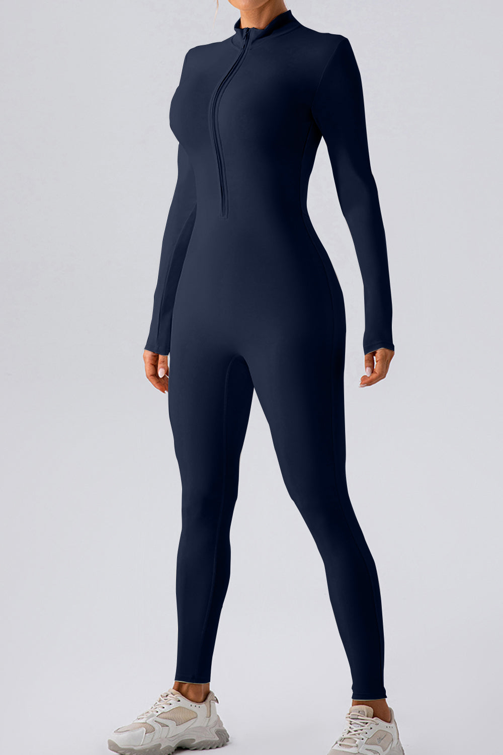 Half Zip Mock Neck Active Jumpsuit - Siennasass
