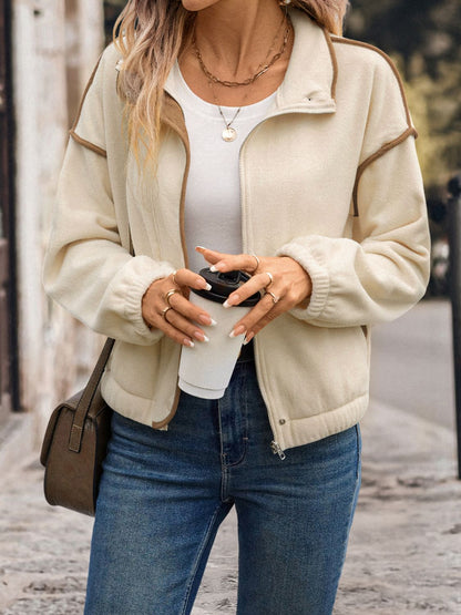 Perfee Zip Up Dropped Shoulder Polar Fleece Jacket - Siennasass