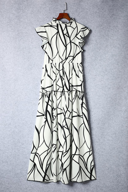 Ruffled Printed Surplice Cap Sleeve Dress - Siennasass