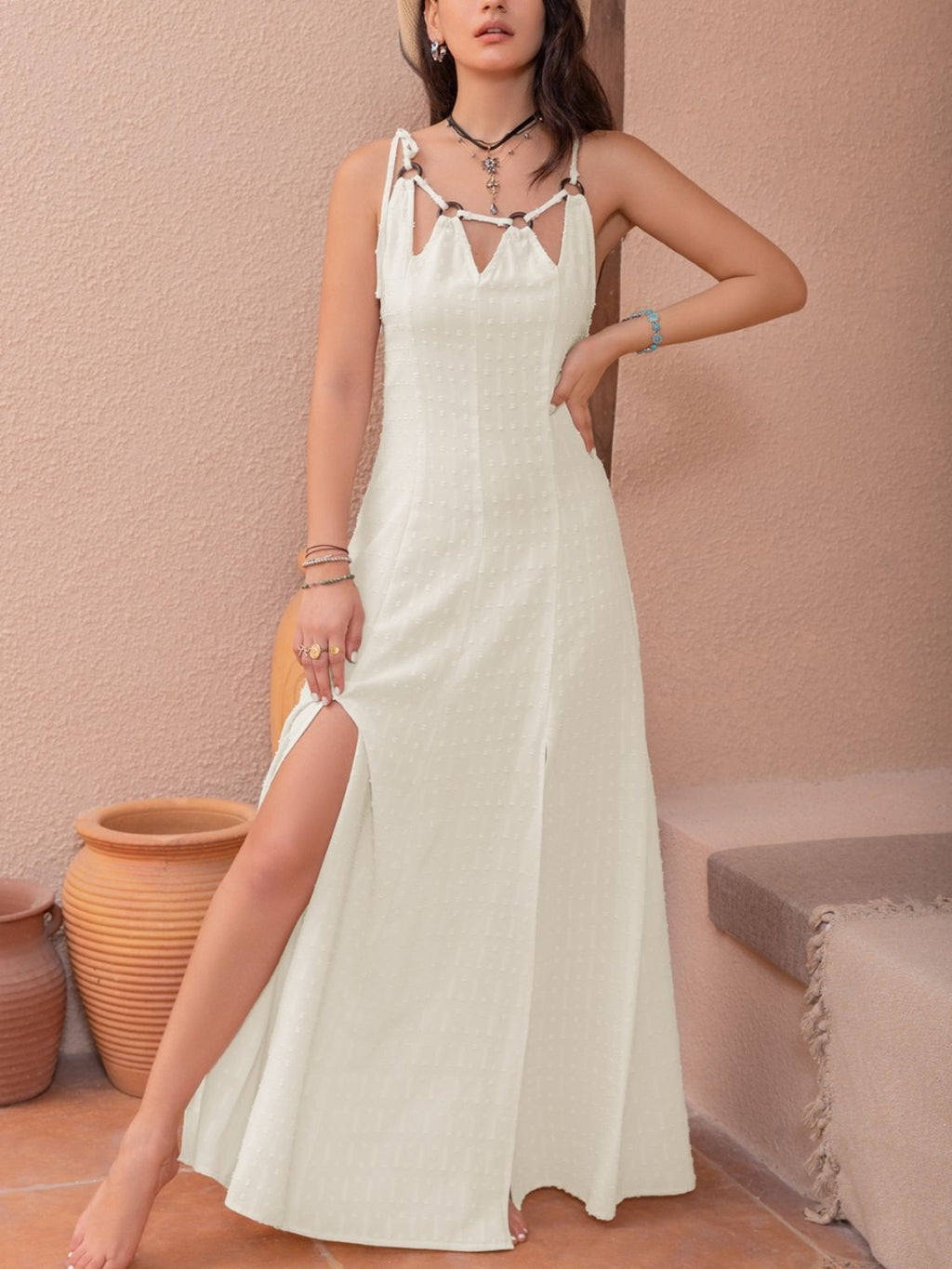 Swiss Dot Cutout Sleeveless Maxi Dress - Siennasass