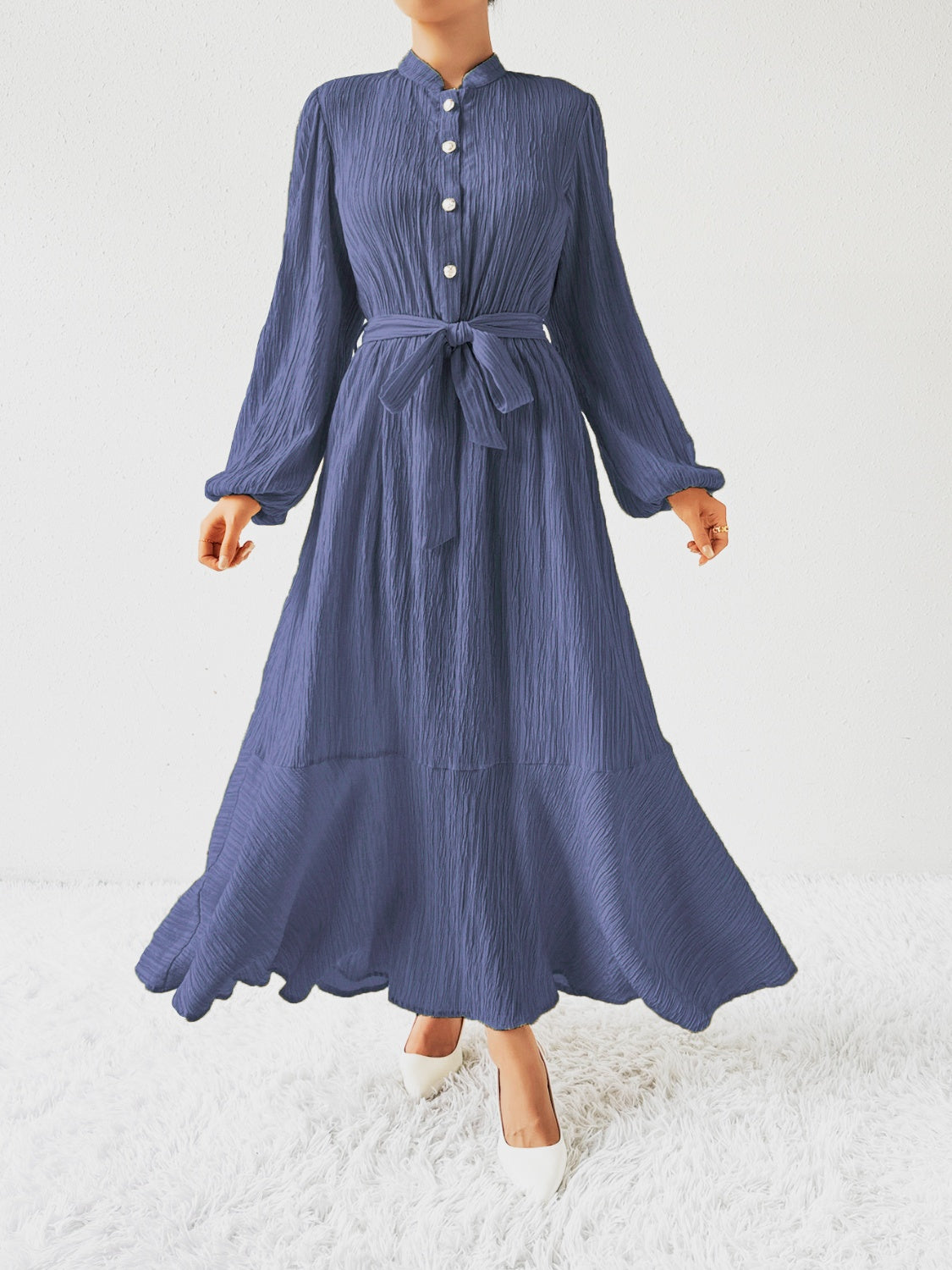 Tie Waist Long Sleeve Dress - Siennasass