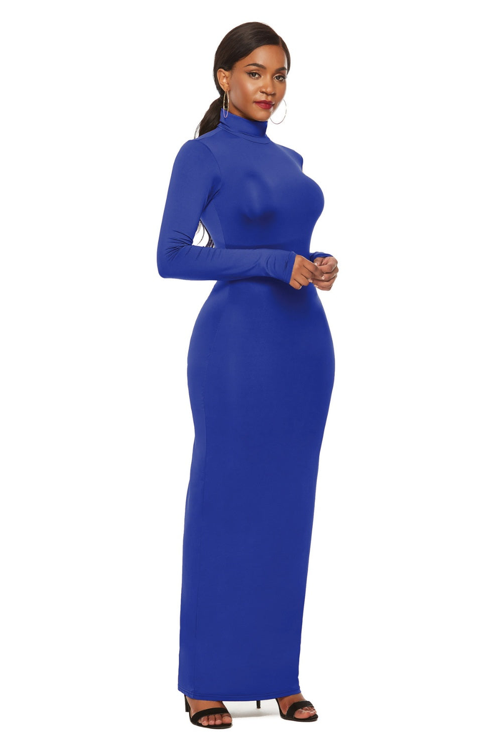 Mock Neck Long Sleeve Maxi Slim Dress - Siennasass