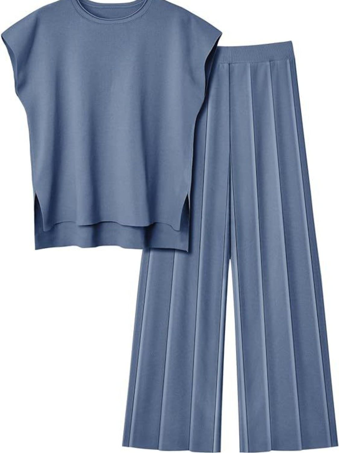 Round Neck Cap Sleeve Top and Pants Knit Set - Siennasass