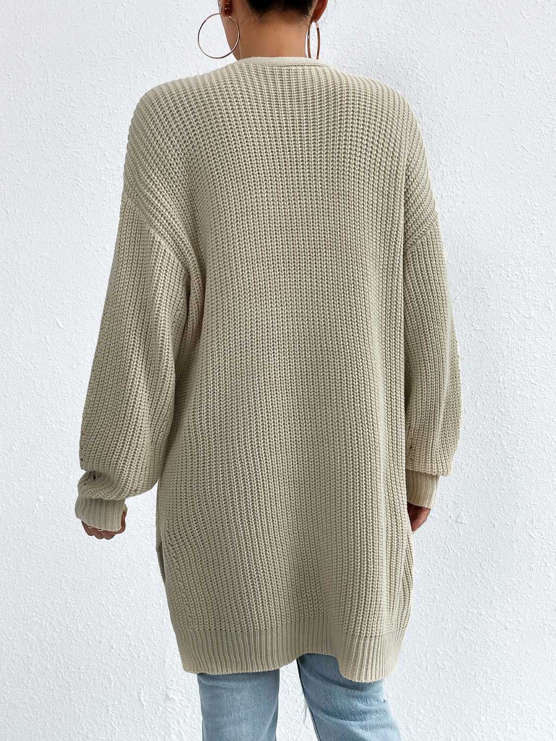 Open Front Dropped Shoulder Slit Cardigan - Siennasass