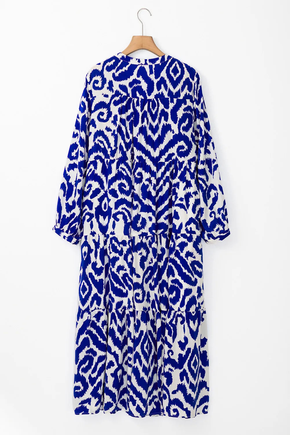 Tiered Printed Notched Long Sleeve Midi Dress - Siennasass