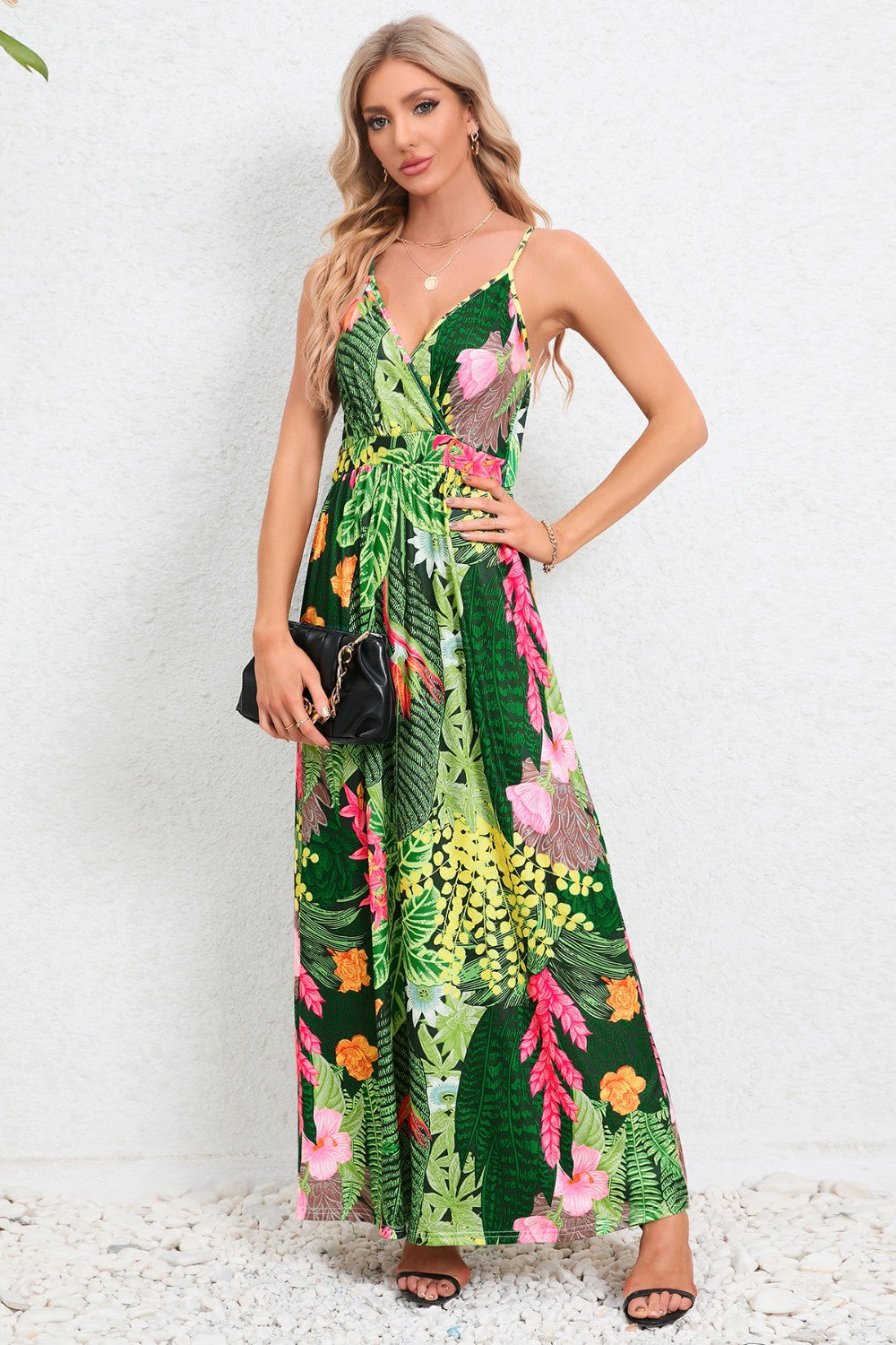 Printed Surplice Maxi Cami Dress - Siennasass