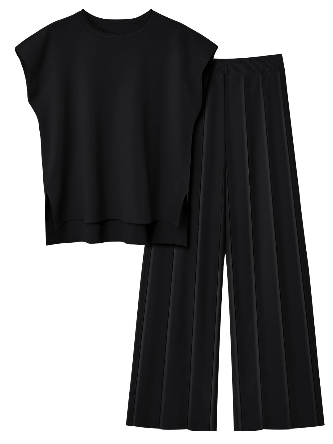 Round Neck Cap Sleeve Top and Pants Knit Set - Siennasass