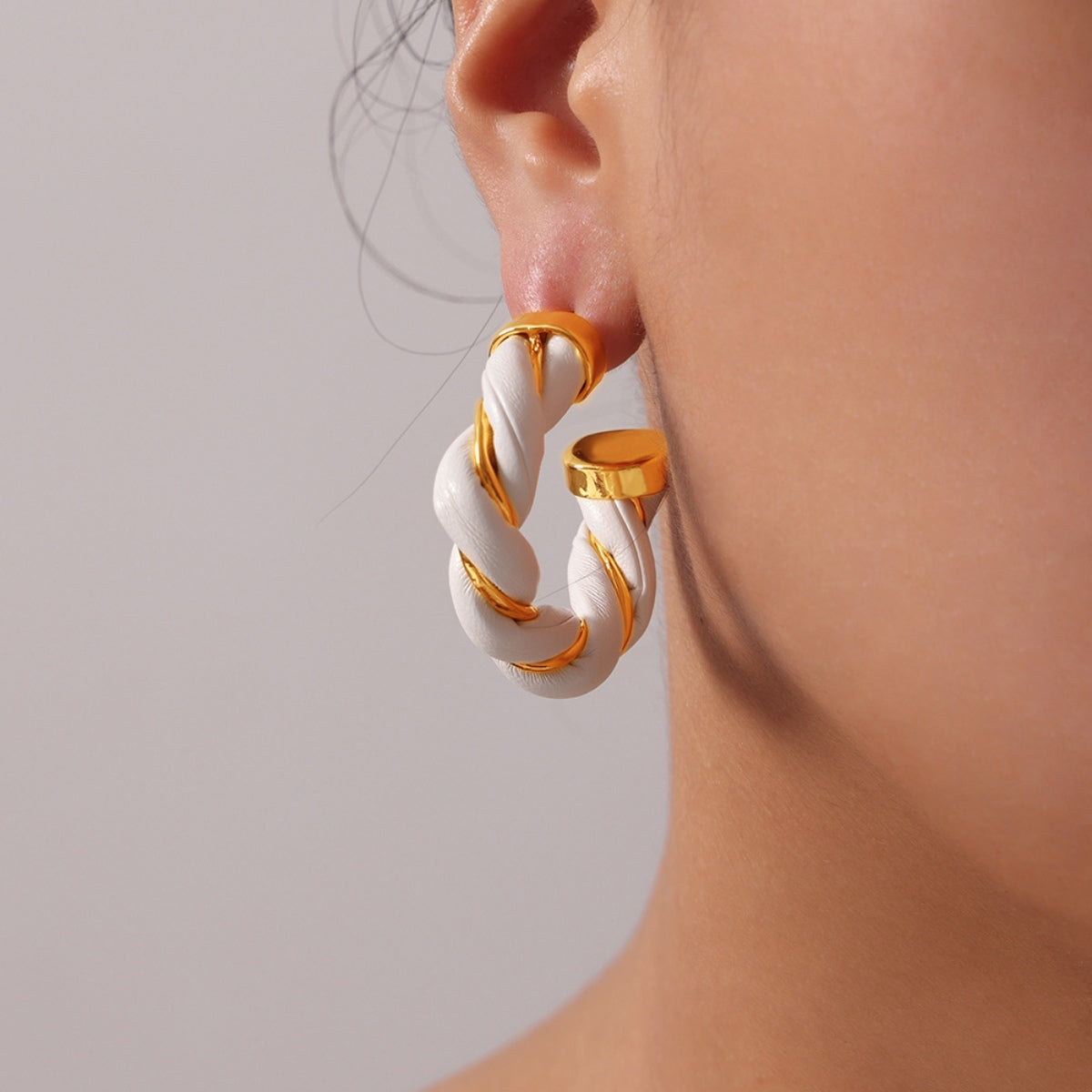 Twisted Leather Rope C-Hoop Earrings - Siennasass