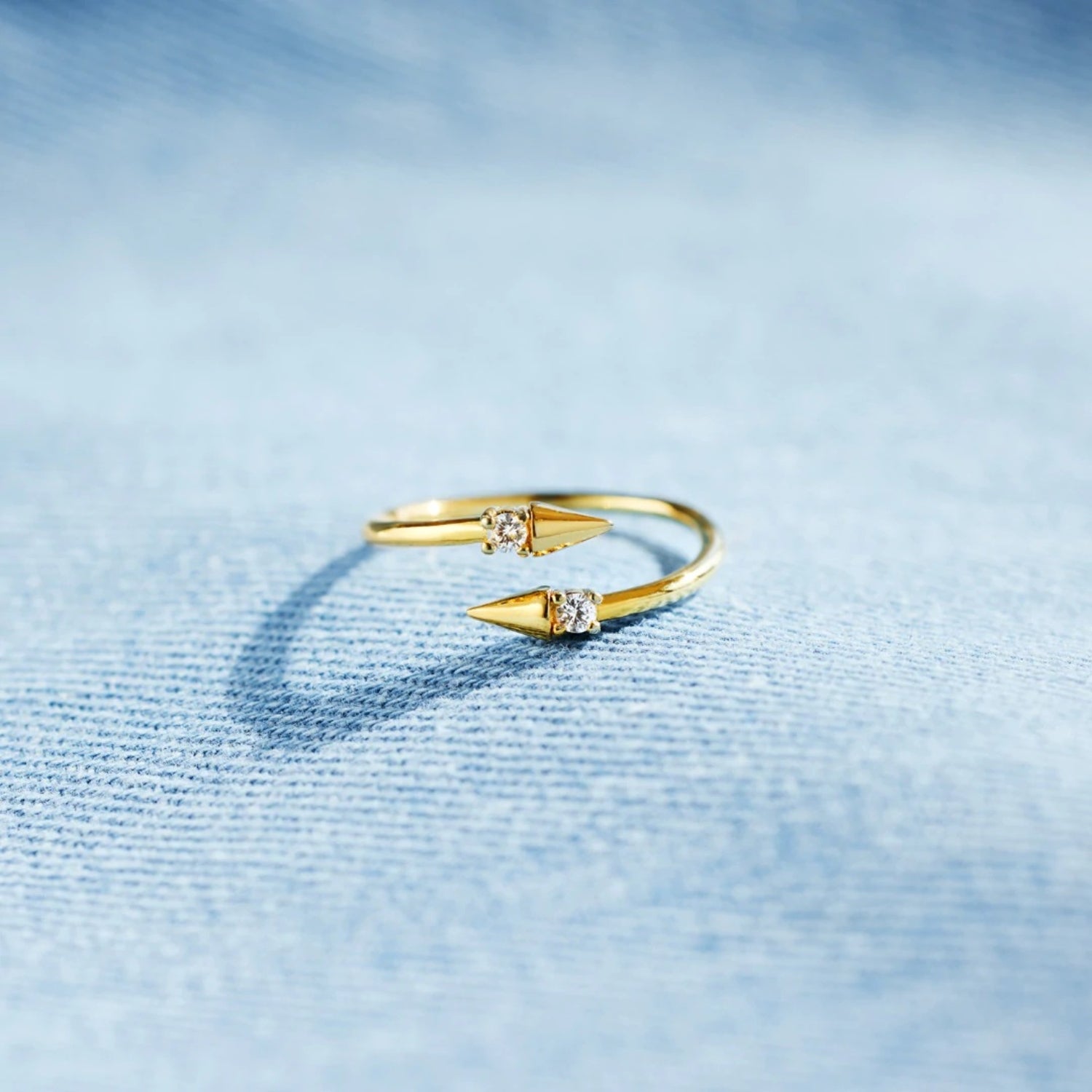 925 Sterling Silver Inlaid Zircon Bypass Ring - Siennasass