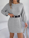Cable-Knit Round Neck Sweater Dress - Siennasass