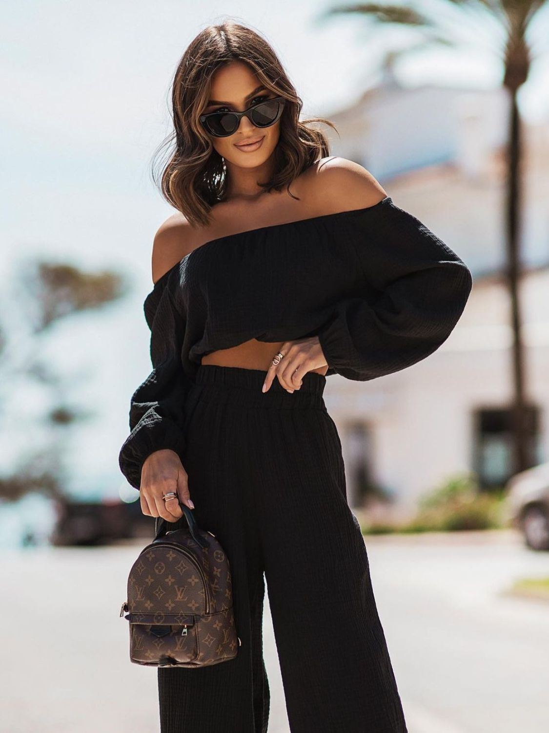 Off Shoulder Long Sleeve Top and Pants Set - Siennasass