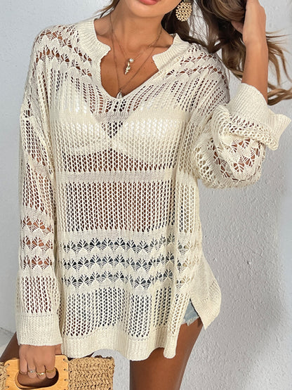 Cutout Notched Long Sleeve Cover-Up - Siennasass