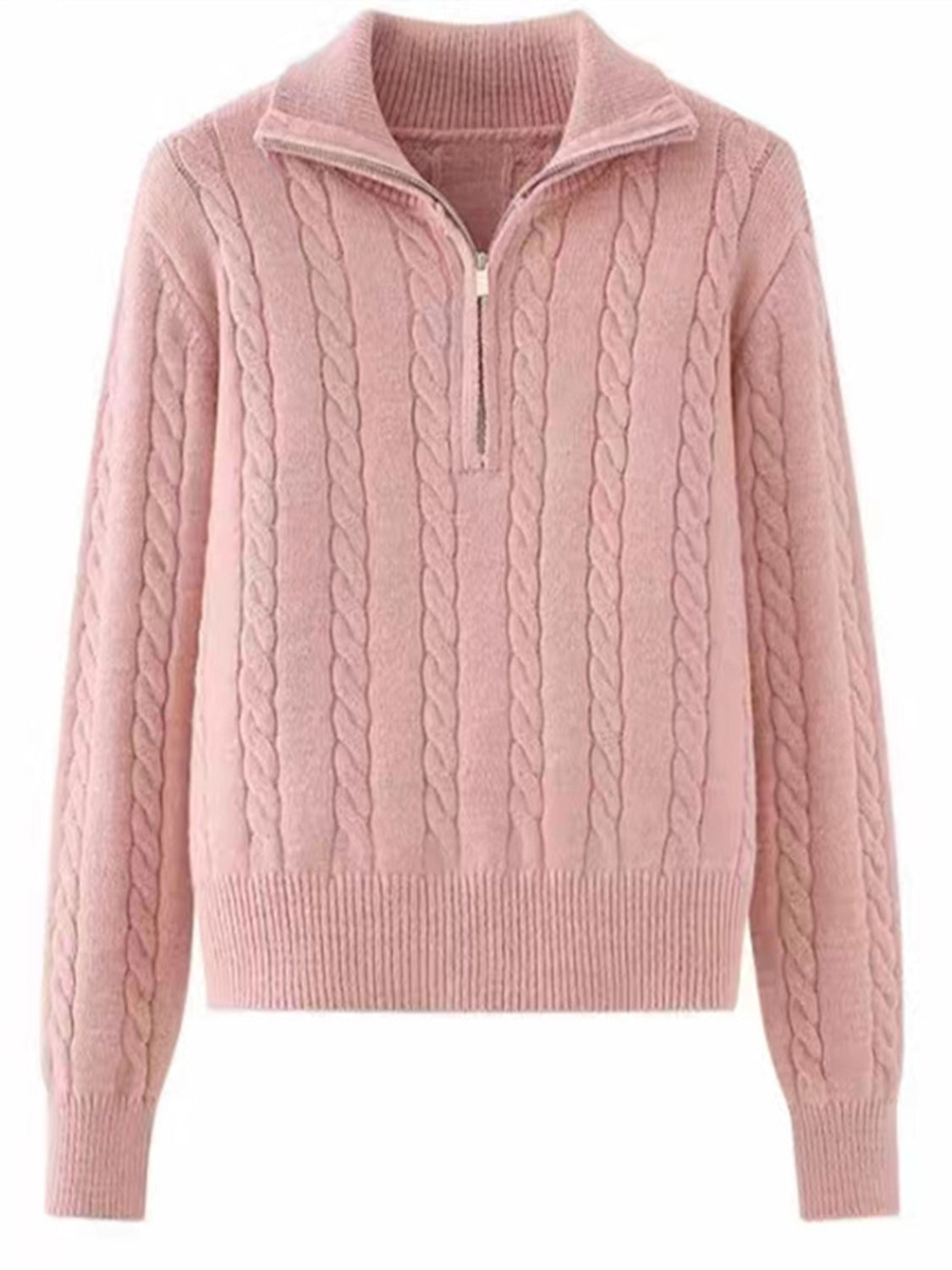 Cable-Knit Half Zip Long Sleeve Sweater - Siennasass