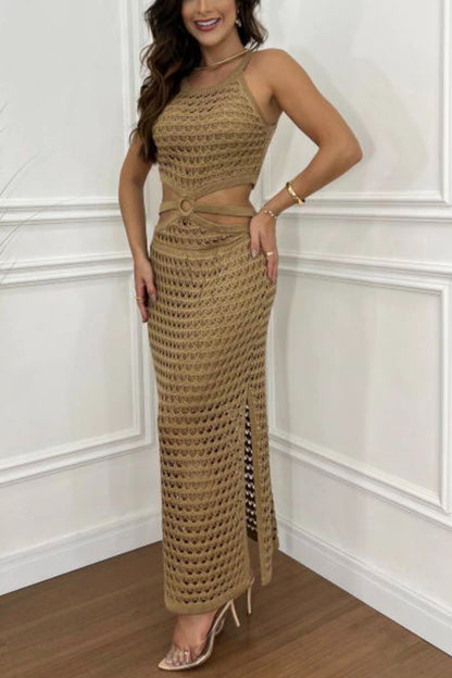 Pulloverkleid mit Cut-Outs, Schlitz und Rundhalsausschnitt