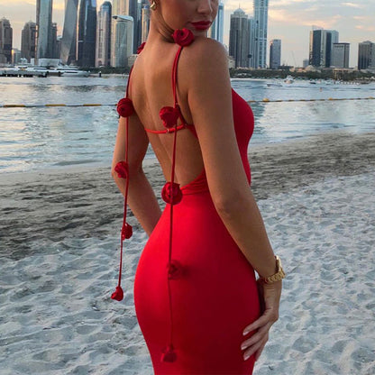 Enges Kleid mit V-Ausschnitt und europäischen und amerikanischen Blumen