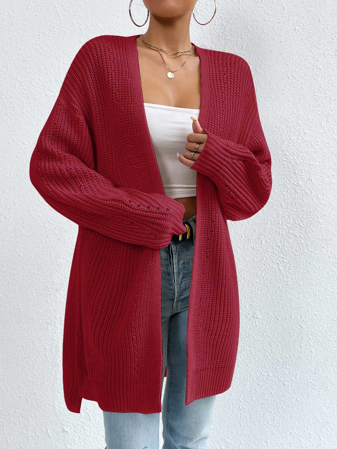 Open Front Dropped Shoulder Slit Cardigan - Siennasass