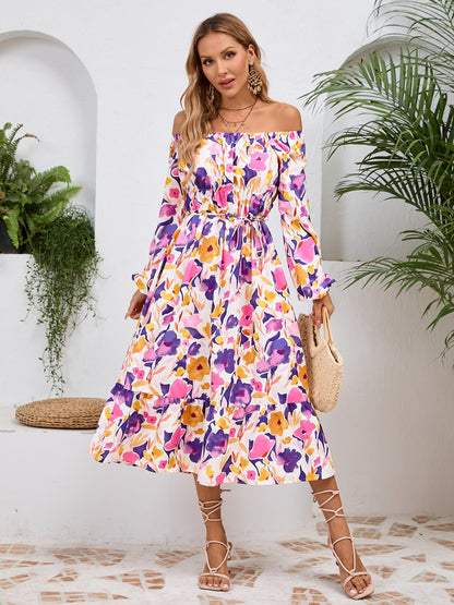 Printed Long Sleeve Midi Dress - Siennasass