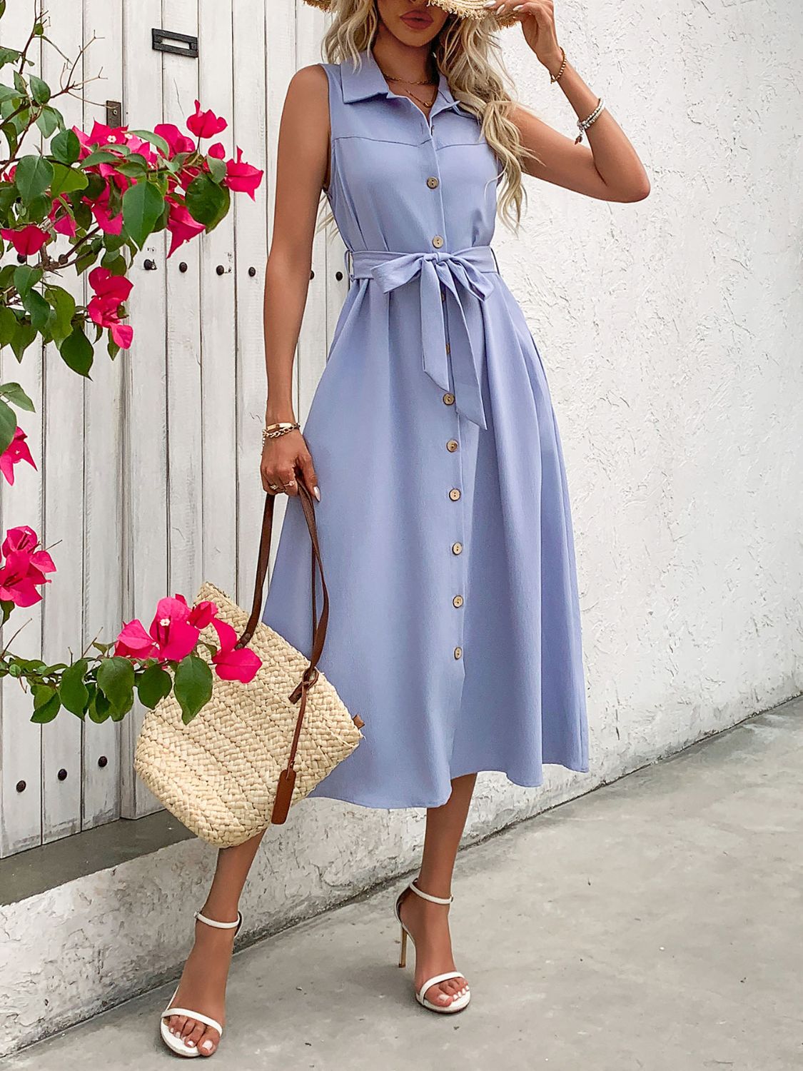 Collared Neck Sleeveless Dress - Siennasass
