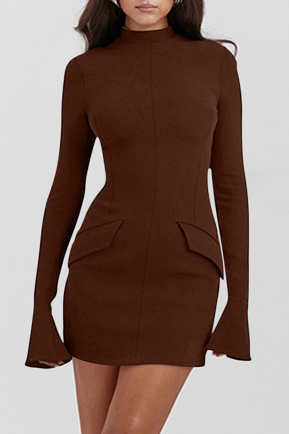 Mock Neck Long Sleeve Mini Dress - Siennasass