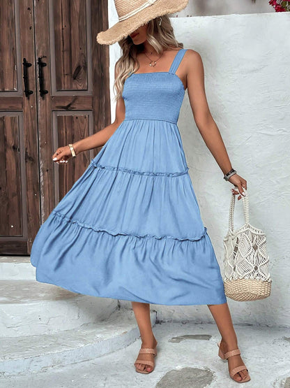 Tiered Smocked Wide Strap Cami Dress - Siennasass