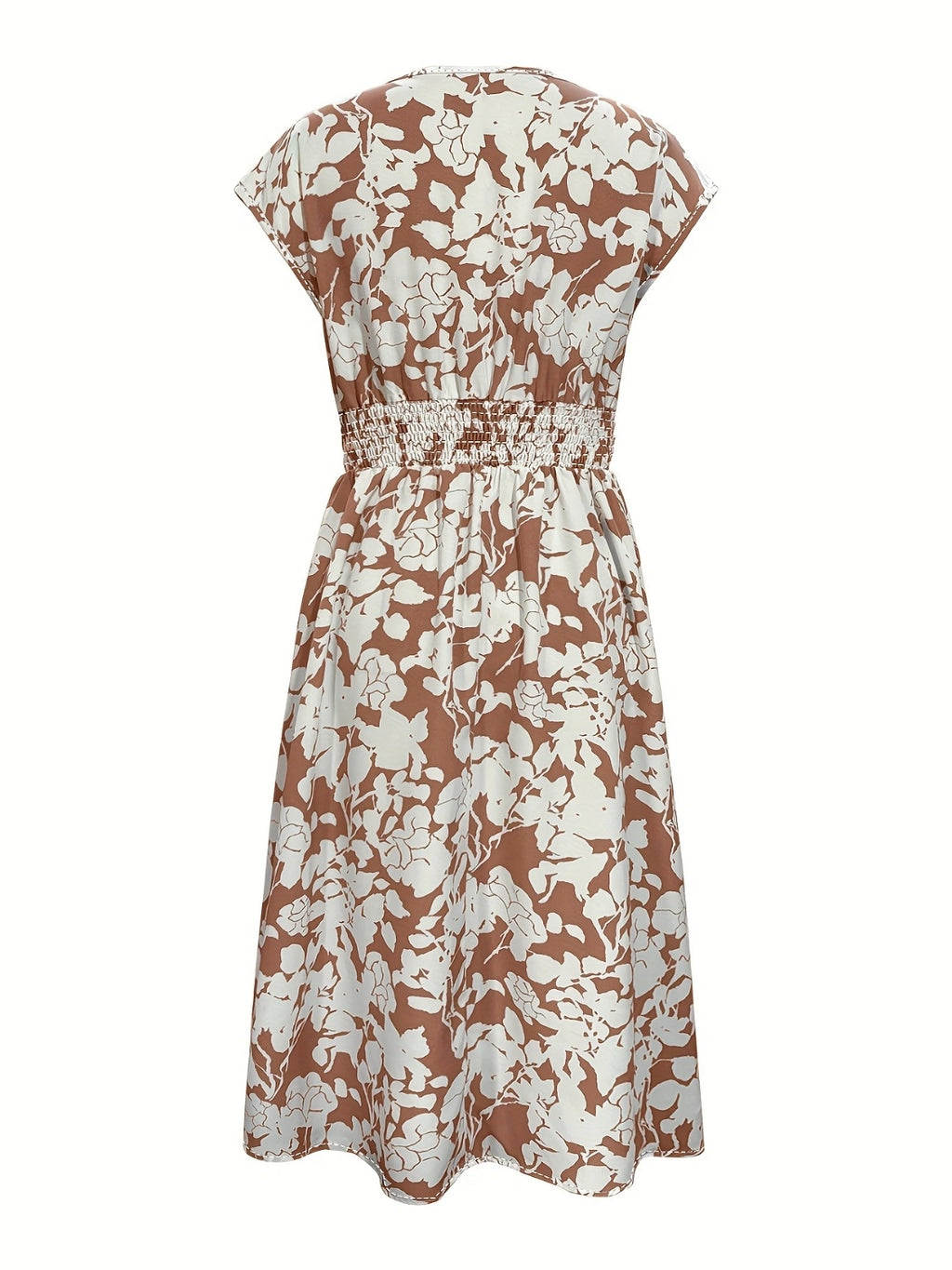 Printed V-Neck Cap Sleeve Midi Dress - Siennasass