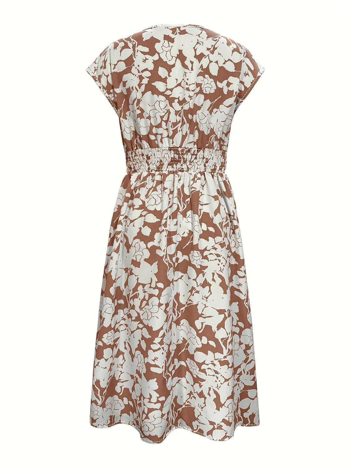 Printed V-Neck Cap Sleeve Midi Dress - Siennasass