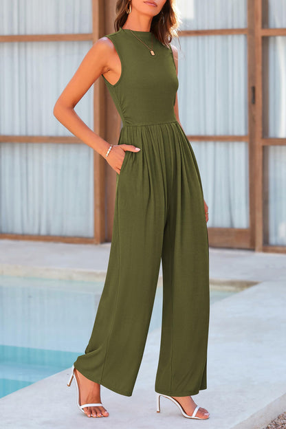 Mock Neck Sleeveless Wide Leg Jumpsuit - Siennasass