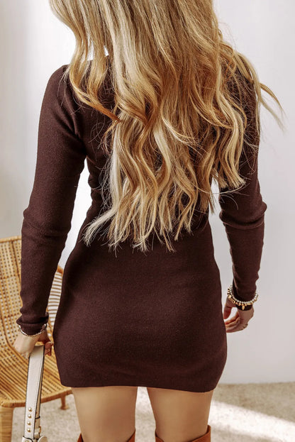 Slit Mock Neck Long Sleeve Wrap Sweater Dress - Siennasass