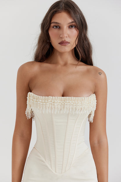 Perlen Fischgrätenkleid Rock Damenkleid