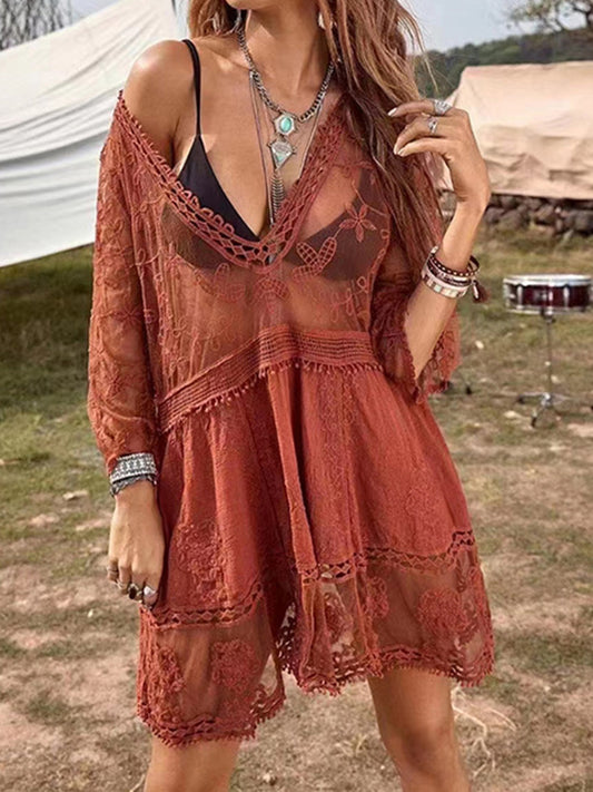 Lace Detail Plunge Cover-Up Dress - Siennasass