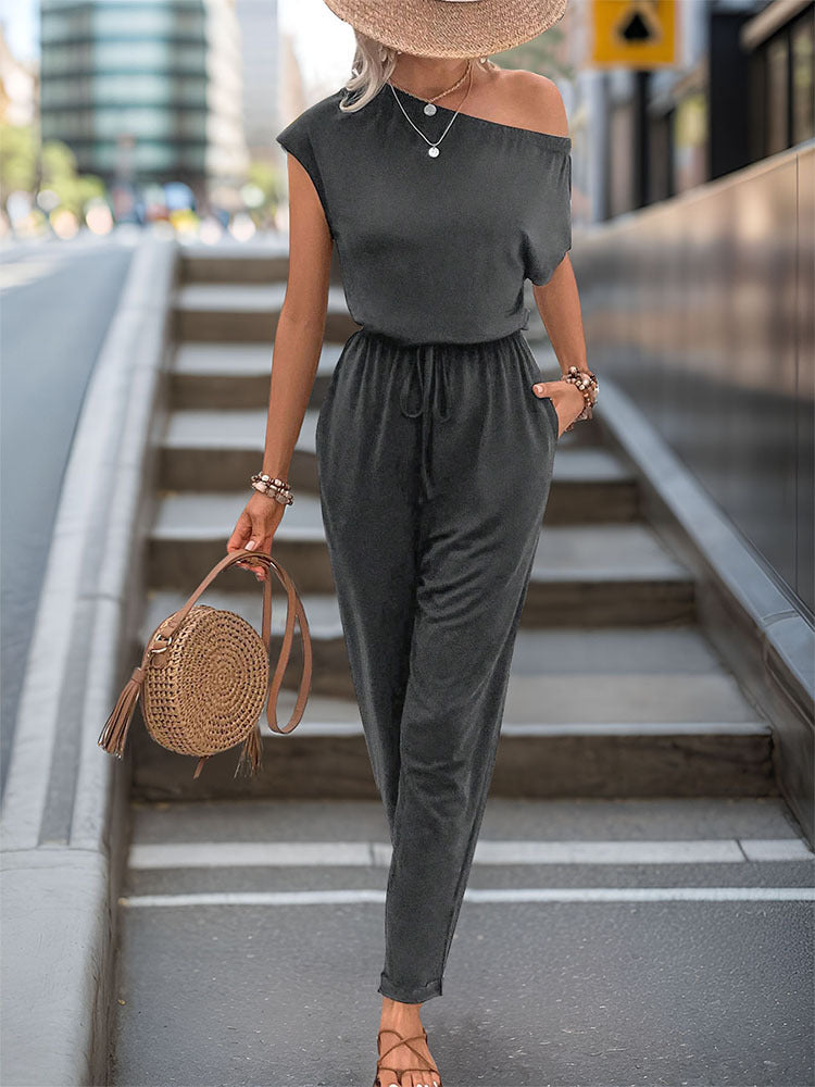 Single Shoulder Short Sleeve Jumpsuit - Siennasass