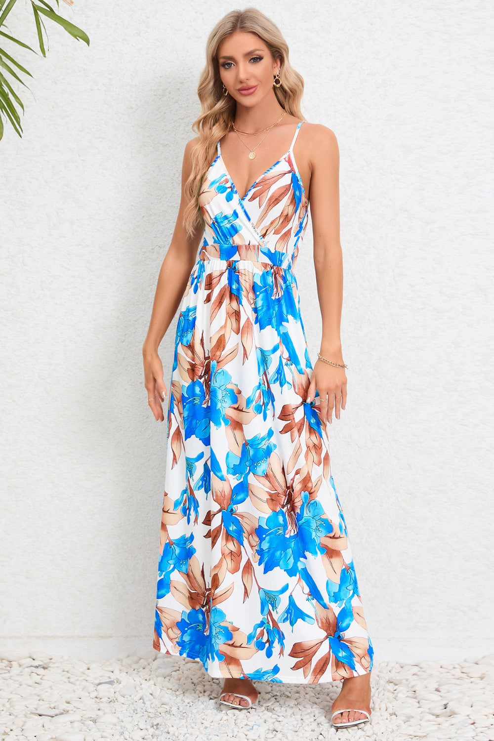 Printed Surplice Maxi Cami Dress - Siennasass