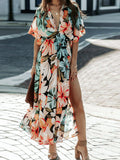 Floral Plunge Half Sleeve Dress - Siennasass