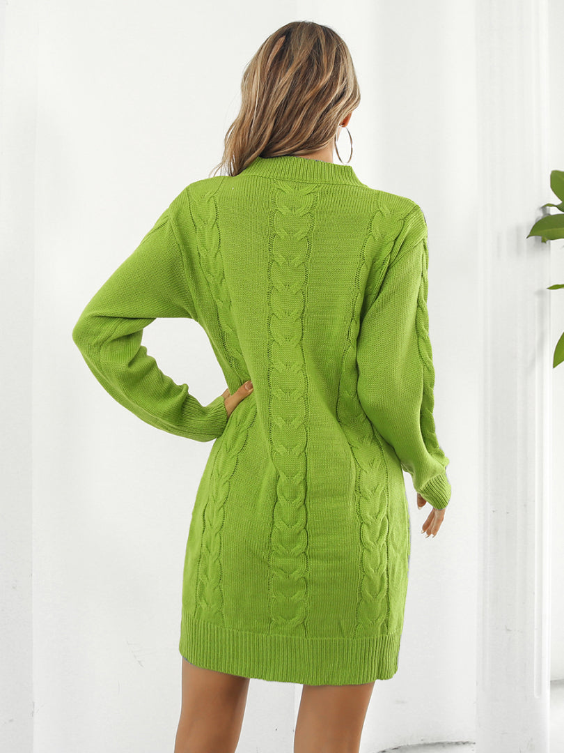 Cable-Knit Round Neck Sweater Dress - Siennasass