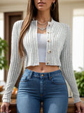 Button Up Round Neck Long Sleeve Cardigan - Siennasass