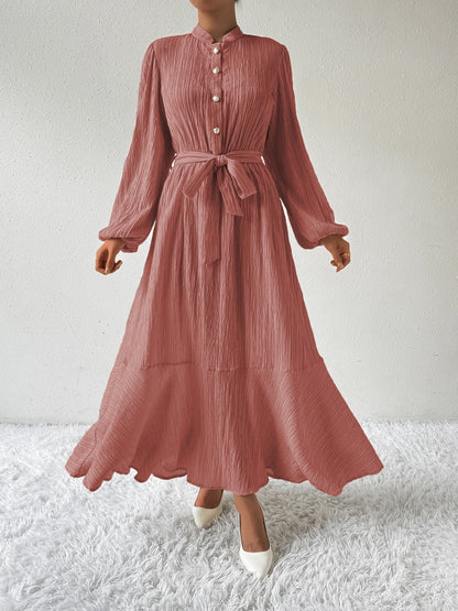 Tie Waist Long Sleeve Dress - Siennasass