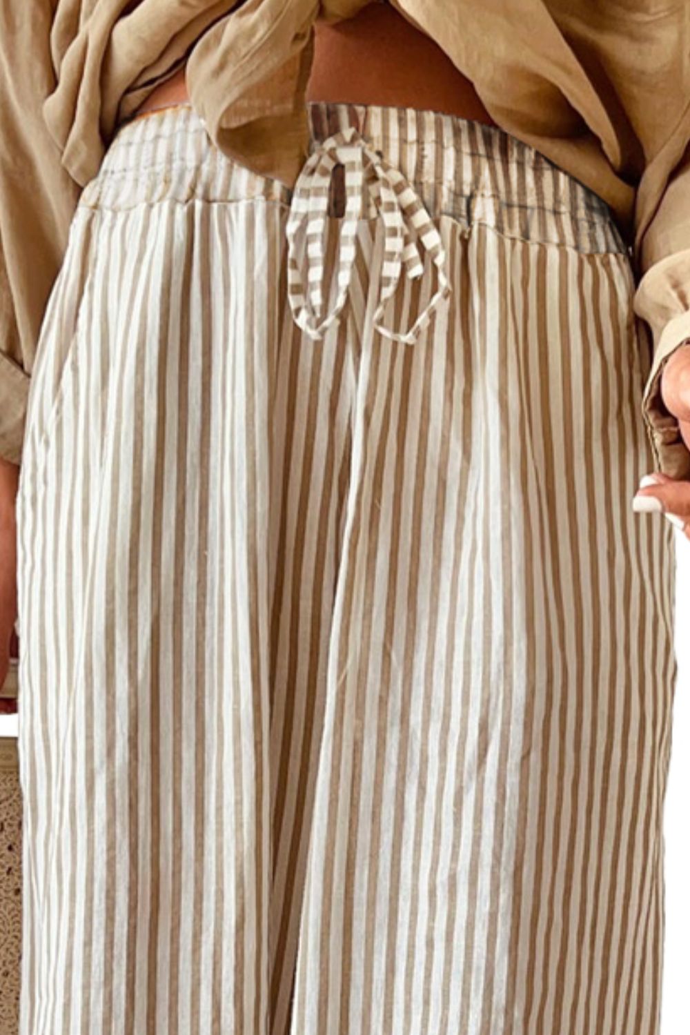 Pocketed Striped Wide Leg Pants - Siennasass